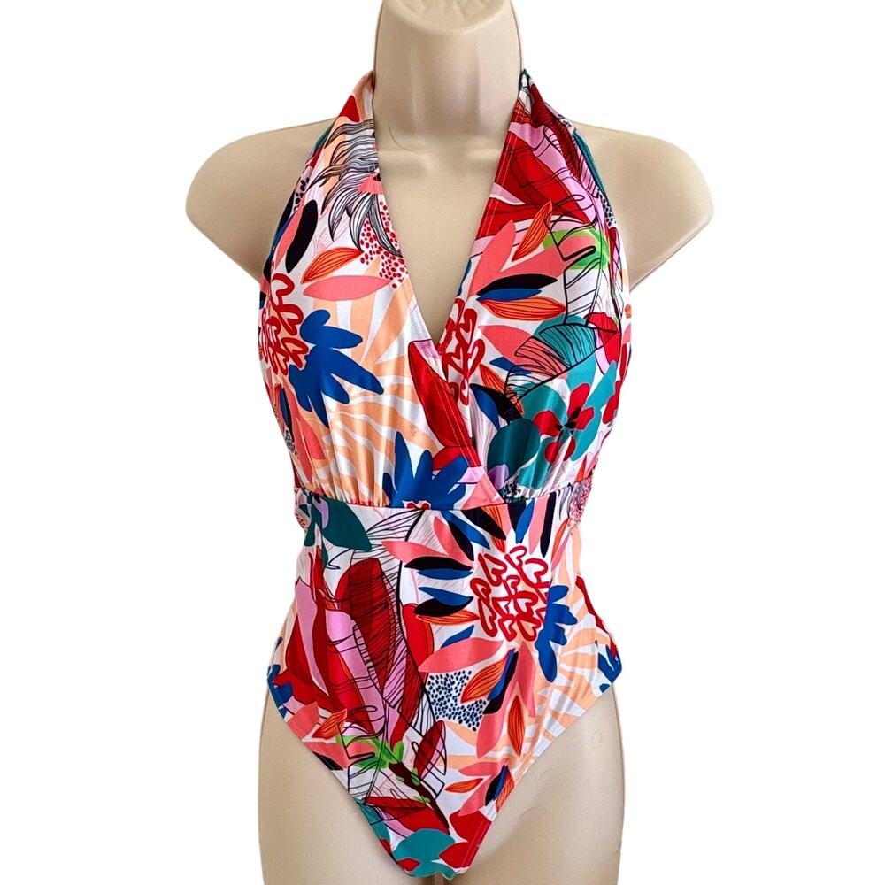 Mod Cloth Ruched Lattice Back Floral Belted One Pc Swimsuit